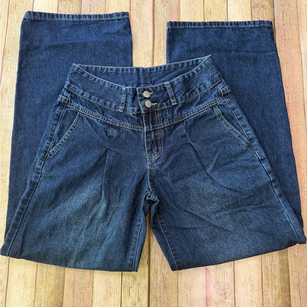 Wide Leg Dark Blue Jeans Flare Pants